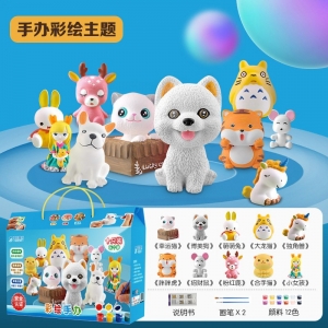 儿童卡通手办彩绘手工DIY涂鸦公仔上色石膏娃娃白胚创意陶瓷玩具