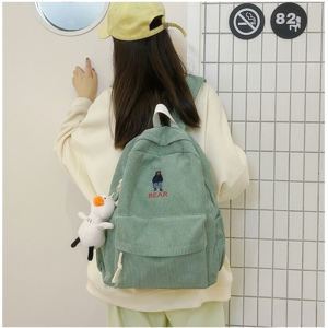 灯芯绒双肩包韩版原创小众设计感书包女大学生电脑背包高中原宿风