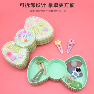 双层蝴蝶结造型儿童首饰盒创意可旋转diy奶油胶装饰手工玩具