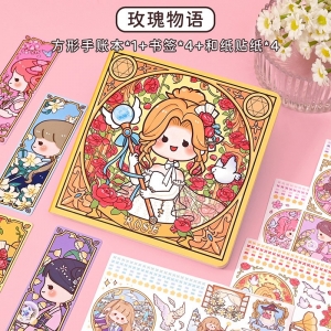 阿卡酱契约魔法方型本 卡通学生方格内页附送贴纸书签方方手账本