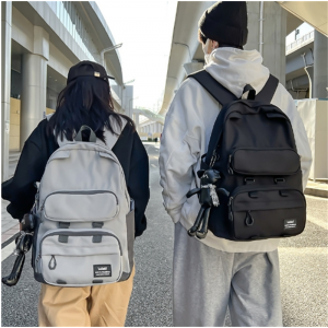中学生书包批发新款潮流休闲工装风韩版双肩包大容易潮牌纯色背包