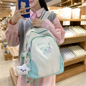 时尚撞色刺绣双肩包新款韩版大容量个性少女背包初中生学生书包女