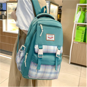 初中学生书包批发大容量小学生3-6年级女孩书包格子校园双肩背包