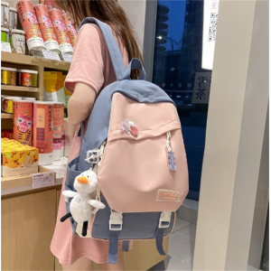 书包女初中生韩版原宿高中大学生撞色背包可爱大容量ins双肩包潮