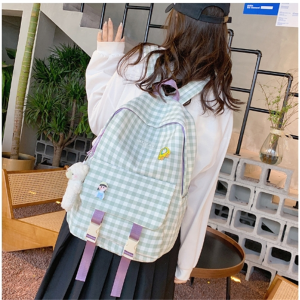 新款格子少女日系书包女韩版百搭校园背包初中高中学生ins双肩包