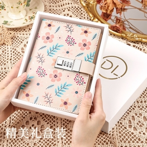 高颜值手账本带锁笔记本B6彩色密码本字花朵日记本子
