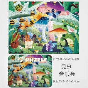208片铁盒装拼图 儿童木制玩具木质幼儿益智科教玩具动物恐龙拼图