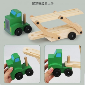 儿童双层运输车木质汽车模型滑行男孩木质玩具车大卡车拖挂玩具车