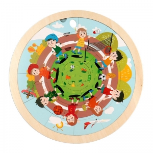新款圆形卡通益智拼图幼儿园 儿童早教木制支架拼图玩具