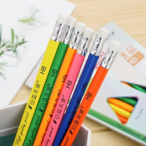 三角杆HB带橡皮铅笔小学生写字练字笔6支彩盒装礼品礼物