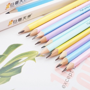 马卡龙色三角杆铅笔hb文具用品百货儿童笔12pcs带橡皮送卷笔盒装