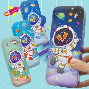 马口铁文具盒双层金属小学生多功能儿童创意卡通带乘法口诀铅笔盒