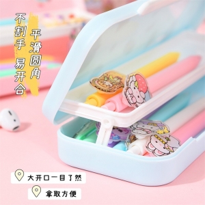 DIY铅笔盒送贴纸中性笔 简约马卡龙双层文具盒多功能