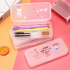 开学季简约透明磨砂文具盒小清新文具收纳盒创意小学生塑料铅笔盒