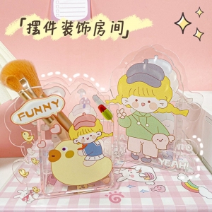 创意少女透明桌面收纳文具笔筒 INS卡通透明亚克力笔筒