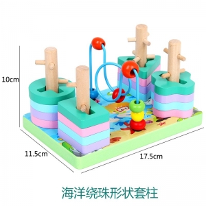 益智早教五套柱儿童几何形状配对木质玩具幼儿园叠叠高教具