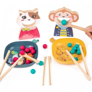 儿童精细动作训练喂食游戏木质夹球宝宝手眼协调勺