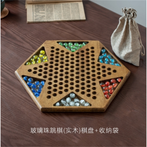 跳棋木质棋盘玻璃球儿童小学生大号弹珠跳棋成人益智桌面游戏玩具