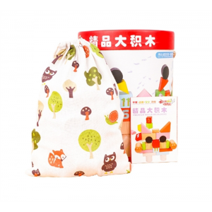 34粒大颗粒益智启蒙积木桶装拼装儿童宝宝木质榉木玩具