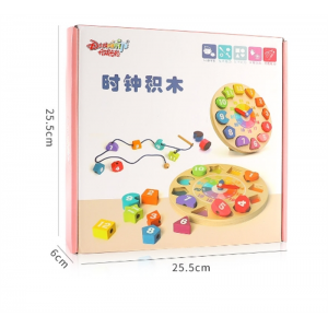 幼儿童木质数字时钟磁性穿绳积木益智早教玩具批发