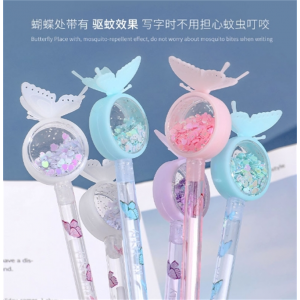 ins少女心亮片蝴蝶中性笔 可爱创意驱蚊签字笔学生考试笔办公水笔