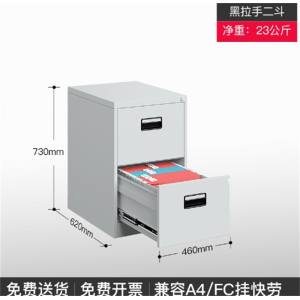 黑色拉手二斗卡箱 上海办公资料柜拆装文件柜卡箱抽屉柜钢制多功能矮柜凭证储物柜