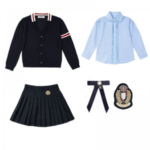 藏蓝开衫毛衣+女浅蓝长袖衬衣+藏蓝百褶裙 服男女衬衣套装小学生校服春秋幼儿园园服儿童班服英伦学院风