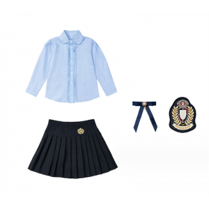 女浅蓝衬衣+藏蓝百褶裙 春秋幼儿园园服儿童班服英伦学院风男女衬衣套装小学生校服