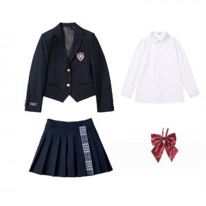 女藏蓝小西服+纯白衬衣+撞蓝格裙+皇冠领花+jk徽章 春秋装中小学生校服套装西装演出服儿童礼服班服西服果果同学