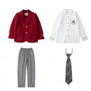 酒红西服+男刺袖长袖衬衣+灰色西裤 表演服儿童英伦风西服套装幼儿园园服春秋校服班服学生装小学生