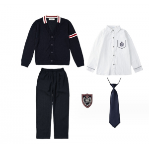 藏蓝开衫+男刺长+藏蓝西裤+蓝领带 三件套小学生校服班服英伦风毛衣套装果果同学春秋幼儿园园服开衫