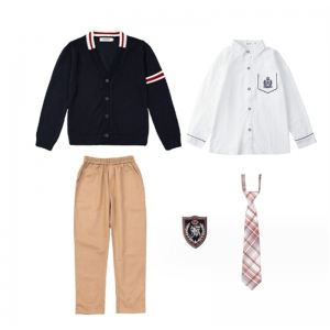 藏蓝开衫+男刺长+卡其裤+卡其领带 毛衣套装果果同学春秋幼儿园园服开衫三件套小学生校服班服英伦风
