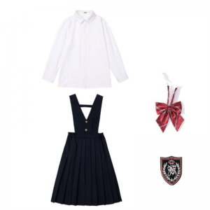 藏蓝背带裙+纯白长袖衬衣+皇冠领花 幼儿园合唱演出服中小学生校服班服毕业季表演服马甲背带裙套装