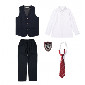 藏蓝马甲+纯白长袖衬衣+藏蓝西裤+皇冠领带 中小学生校服班服毕业季表演服马甲背带裙套装幼儿园合唱演出服