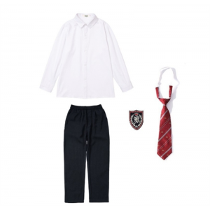 纯白长袖衬衣+藏蓝西裤+皇冠领带 表演服马甲背带裙套装幼儿园合唱演出服中小学生校服班服毕业季