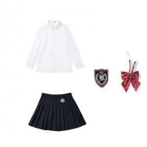 纯白长袖衬衣+藏蓝百褶裙+皇冠领花 演出服中小学生校服班服毕业季表演服马甲背带裙套装幼儿园合唱