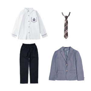 灰西服+男刺绣白长袖衬衣+藏蓝西裤+咖色领带 英伦风中小学生校服班服儿童西服套装幼儿园园服春秋学生装