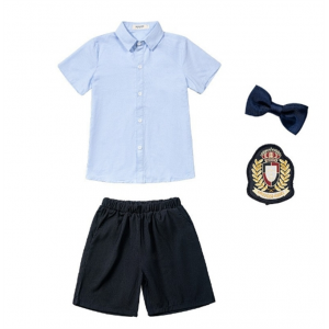 男浅蓝短袖衬衣+藏蓝短裤 小学生校服班服短袖衬衣套装安果儿幼儿园园服夏装六一儿童演出服