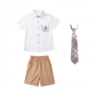 男刺绣白短衬+卡其裤 安果儿夏季幼儿园园服中小学生校服毕业季班服学院风短袖衬衫套装
