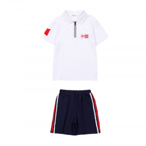 白色中国T+红边短裤 校服短袖T恤套装定制幼儿园园服夏装中国运动休闲儿童班服小学生