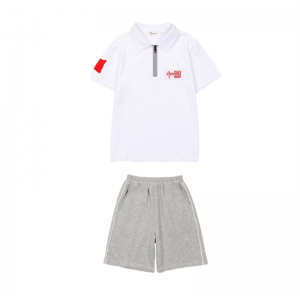 白色中国T+灰色运动短裤 套装定制幼儿园园服夏装中国运动休闲儿童班服小学生校服短袖T恤
