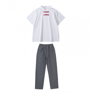 男盘扣短袖+灰色西裤 幼儿园园服六一演出服夏季小学生班服儿童合唱服毕业照民族风套装