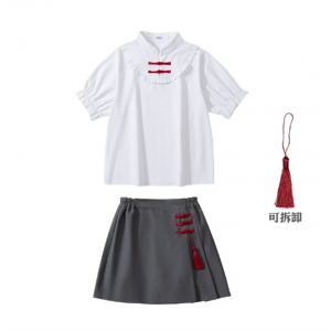 女盘扣短袖+盘扣灰裙 小学生班服儿童合唱服毕业照民族风套装幼儿园园服六一演出服夏季
