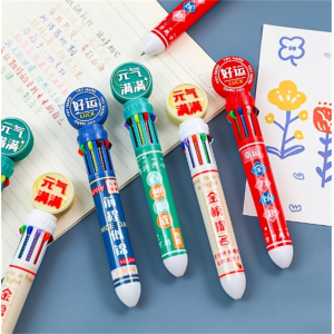 新款励志文字十色圆珠笔 学生创意多色手账笔10色合一彩色按动笔