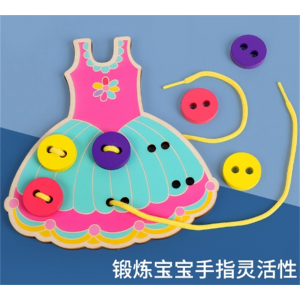 儿童木制穿绳缝衣服穿编扣子幼儿园宝宝手眼协调益智早教玩具批发