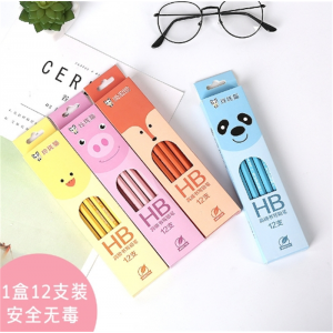创意学生铅笔盒装可爱圆形六角卡通火烈鸟铅笔儿童练字画画笔批发