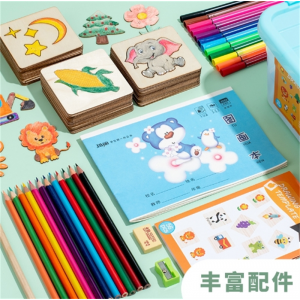 幼儿园绘画diy涂鸦材料涂色木板画作品手工创意彩笔填色儿童画板