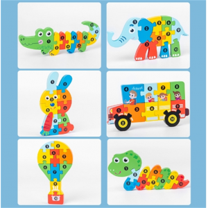 幼儿园小宝宝启蒙立体拼图儿童益智木质玩具创意拼接趣味动物世界