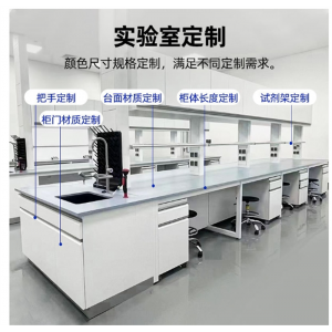 全钢曲面实验台实验室工作台边台中央化验桌全钢物理操作台通风柜 qmsyt001