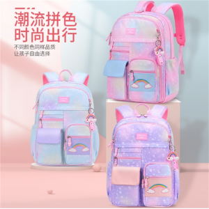 书包批发新款网红渐变书包女护脊减负儿童大容量双肩